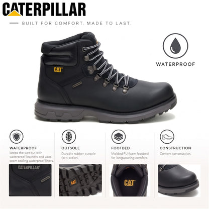 Caterpillar (CAT) Mens Black Leather Waterproof Lace Up Boots - Pursue Hiker