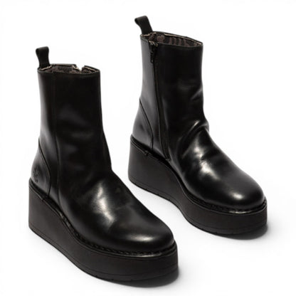 Fly London Women’s Black Leather Wedge Heel Platform Ankle Boots - HEIJ272