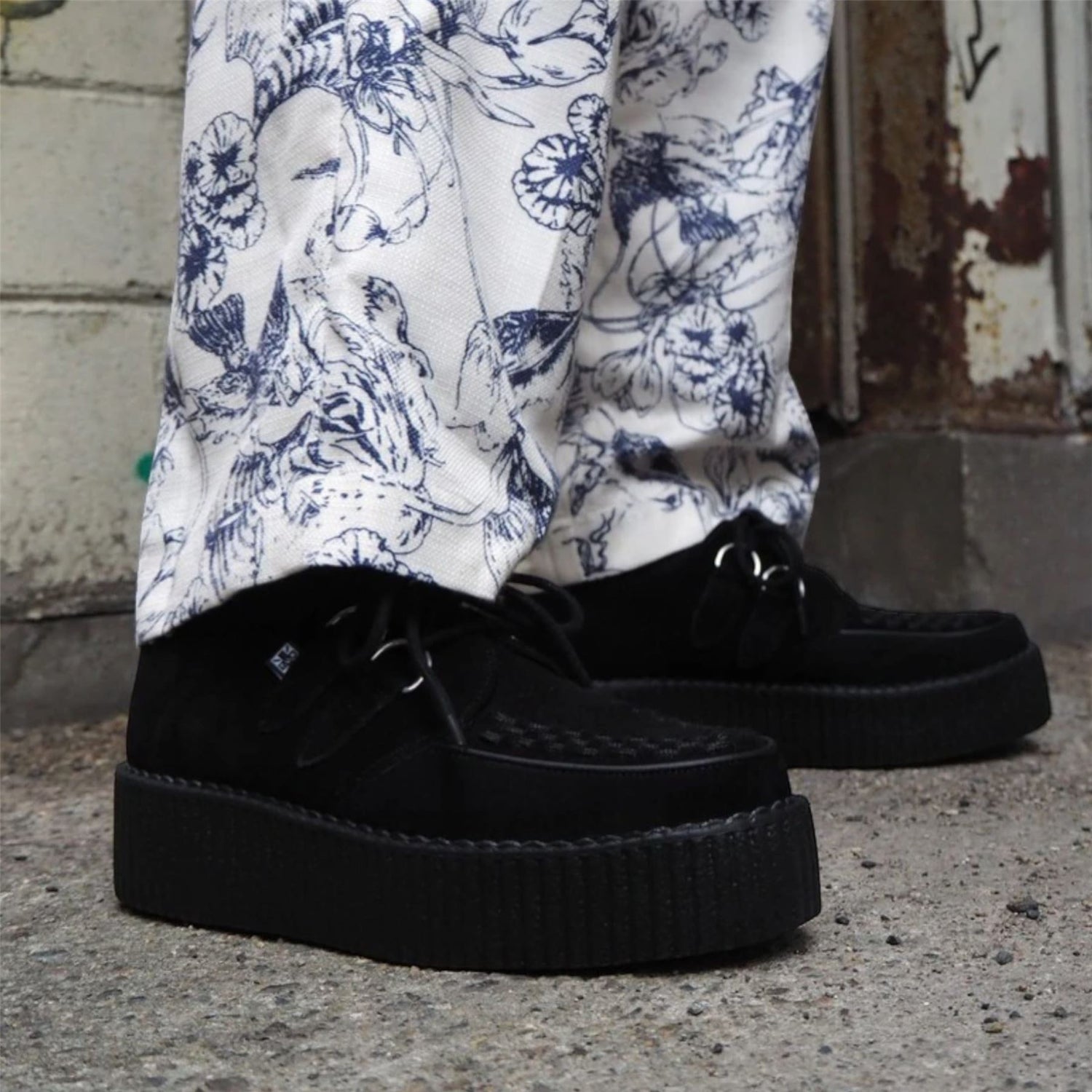 TUK Viva High Creeper Black Suede Platform Lace-Up Goth Shoes - AV7757