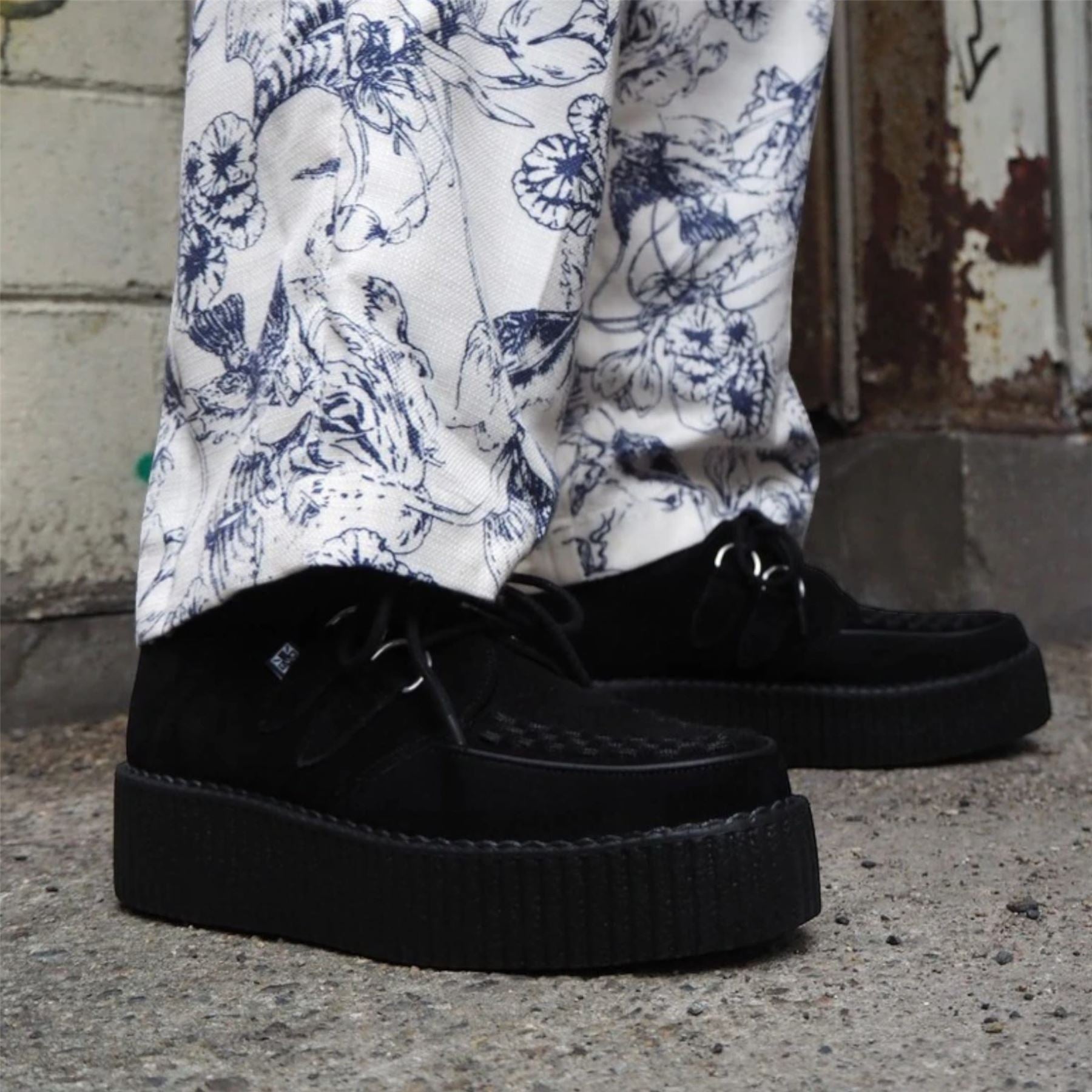 TUK Viva High Creeper Black Suede Platform Lace-Up Goth Shoes - AV7757