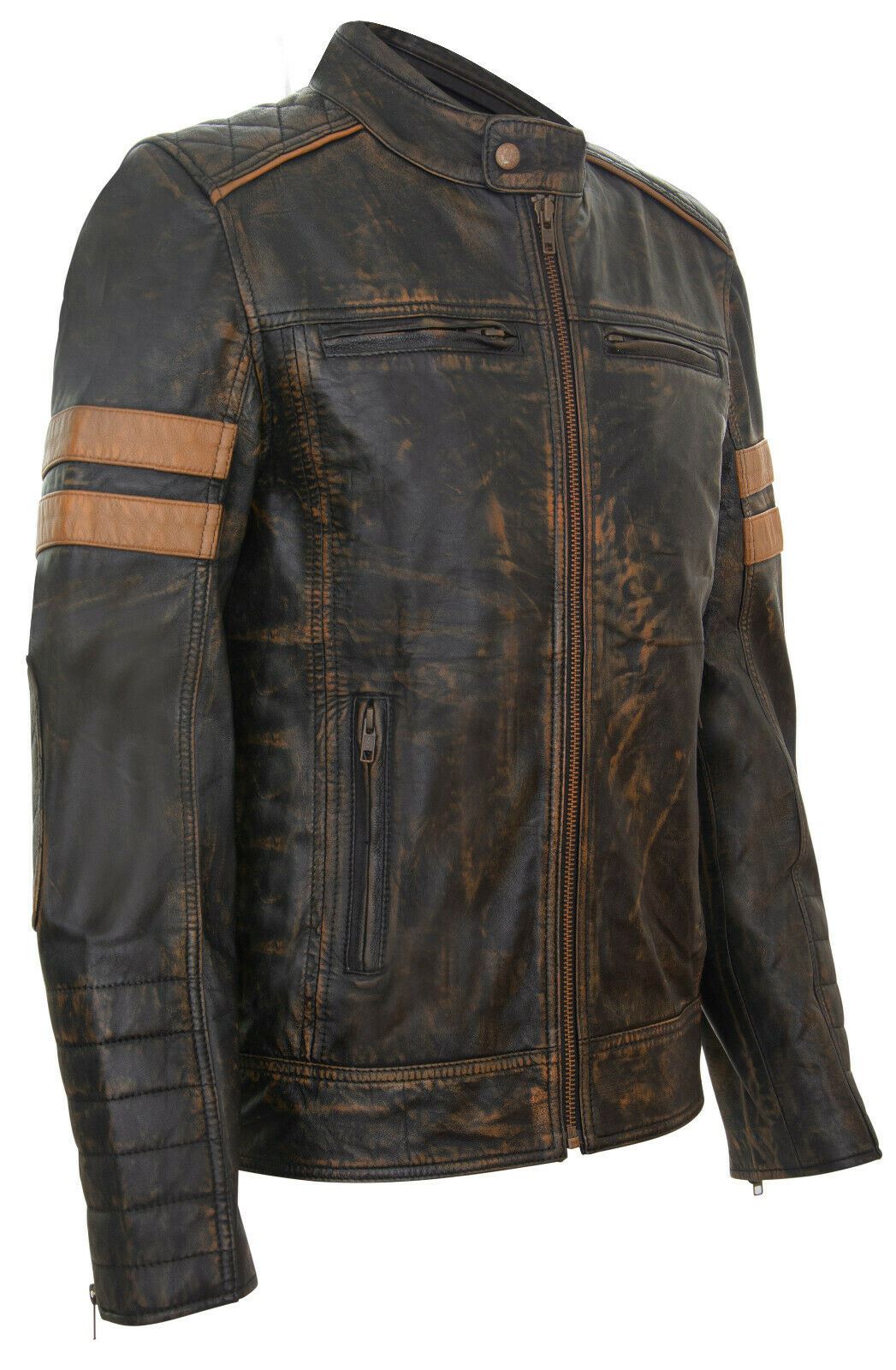 Men’s Vintage Striped Racing Leather Jacket-Stamford