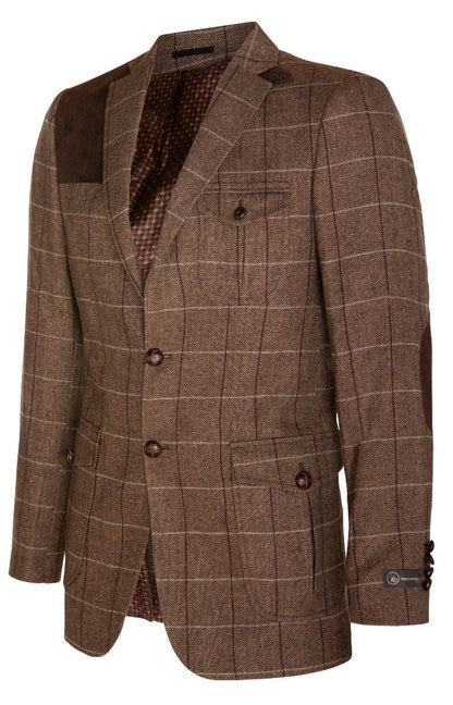Mens Wool Tweed Shooting Check Hunting Herringbone Blazer Oak Elbow Patch Jacket