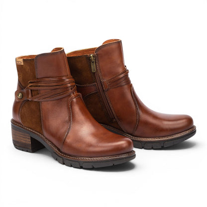 Pikolinos Women’s Brown Leather Zipped Heel Ankle Boots - San Sebastia