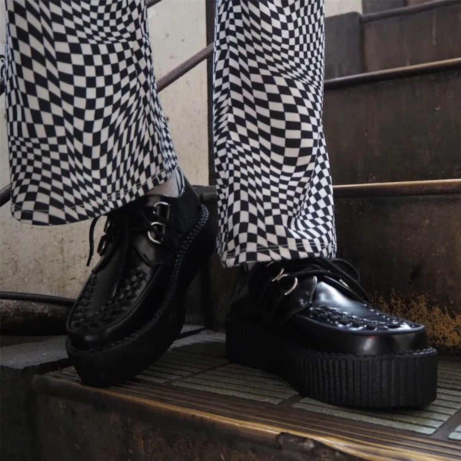 TUK Viva High Creeper Black Leather Platform Lace-Up Goth Shoes - AV6802