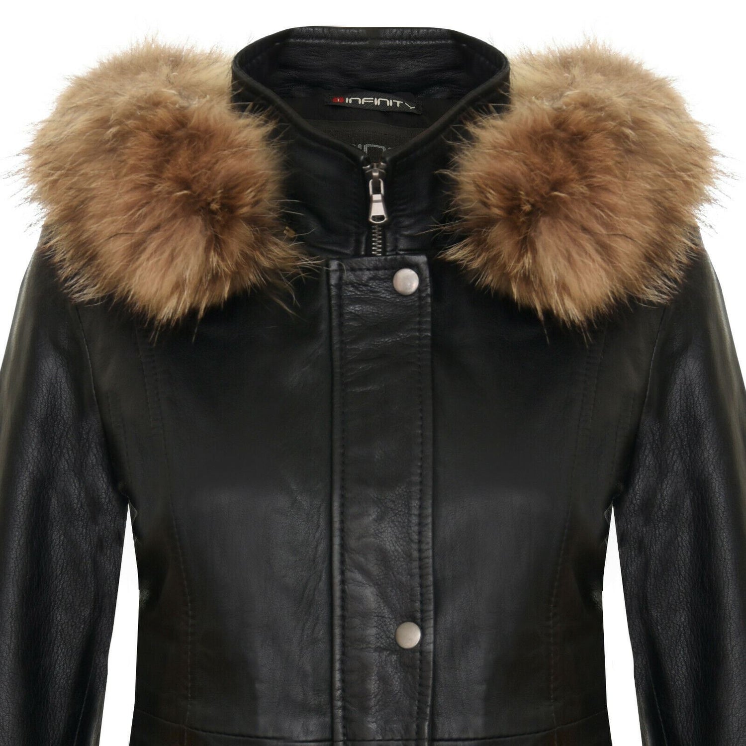 Womens Warm Leather Hooded Parka Jacket-Northwich
