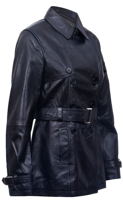 Womens Mid Length Leather Trench Coat -Oakham