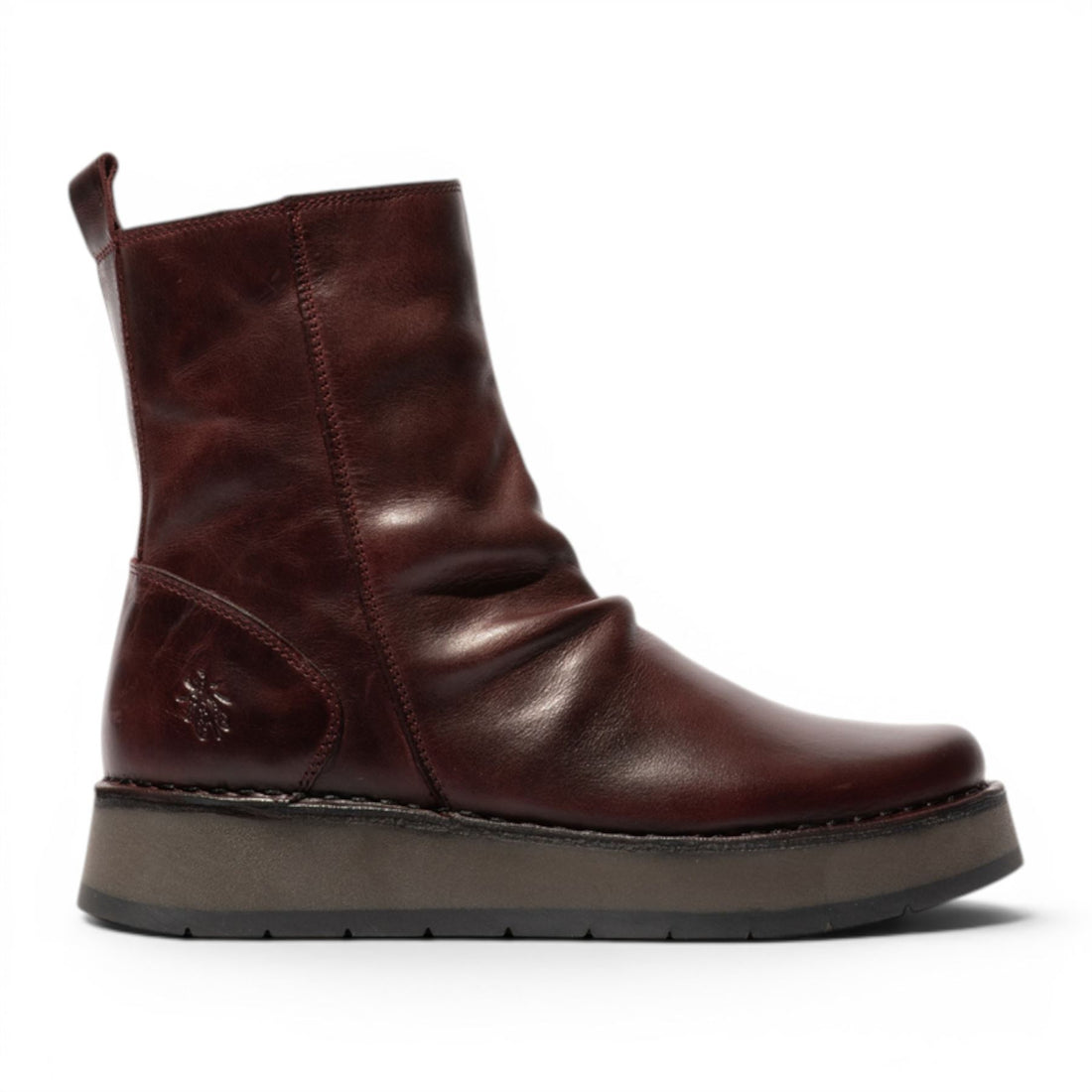 Fly London Womens Wine Leather Zip Up Platform Ankle Boots - RENO053FLY