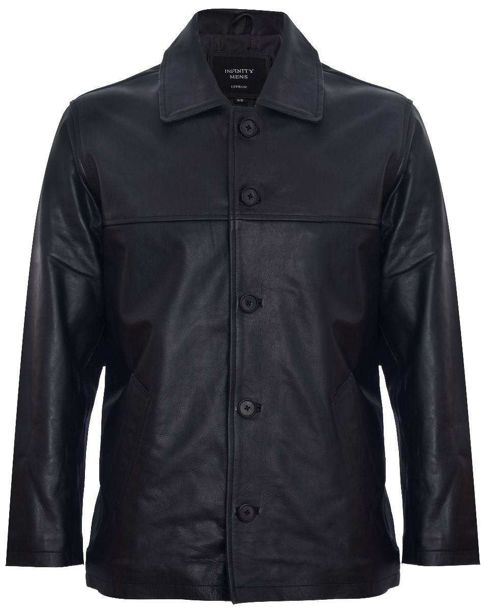 Mens Mid-Length Cowhide Leather Box Jacket-Fairford