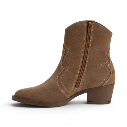 Tamaris Women’s Camel Brown Suede Leather Cowboy Western Ankle Boots - 25702-41