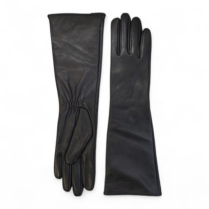 Womens Long Italian Leather Winter Soft Wool Lining Gloves