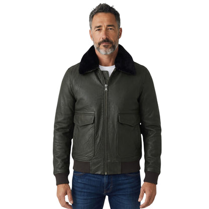 Mens Leather Aviator Bomber Jacket - Lunar