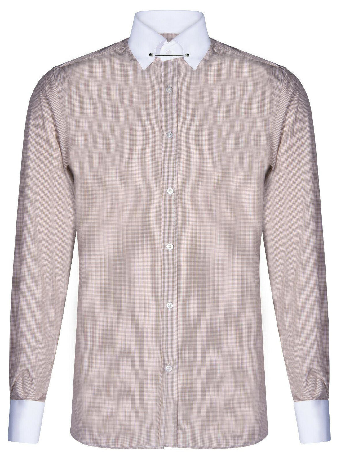 Mens Club Collar Beige Shirt 1920s Peaky Blinders With Bar Poplin Pin Smart - Upperclass Fashions 
