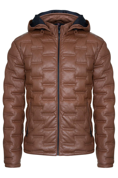 Mens Hooded Puffer Leather Bomber Jacket - Tadley