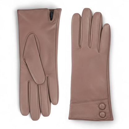 Womens Italian Leather Winter Button Design Soft Wool Lining Gloves - L-GLV-501