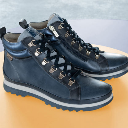 Pikolinos Women’s Blue Leather Ankle Trainers Boots - Vigo