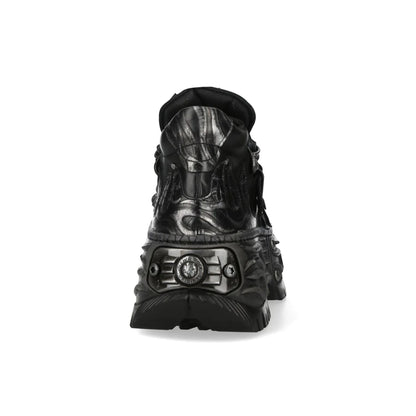 New Rock Black Leather Gothic Biker Platform Ankle Boots - NEWWALL020-C4