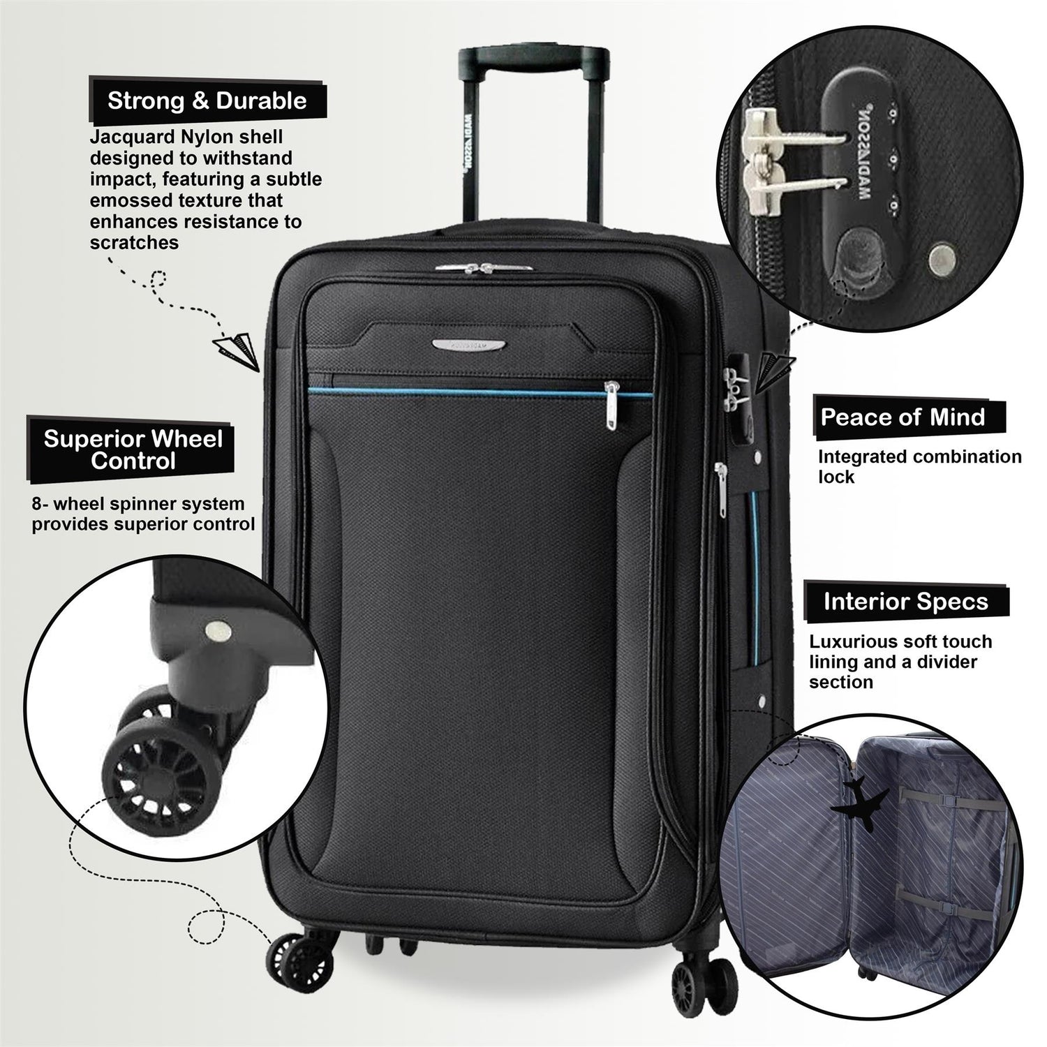 Calera Large Soft Shell Suitcase in Black