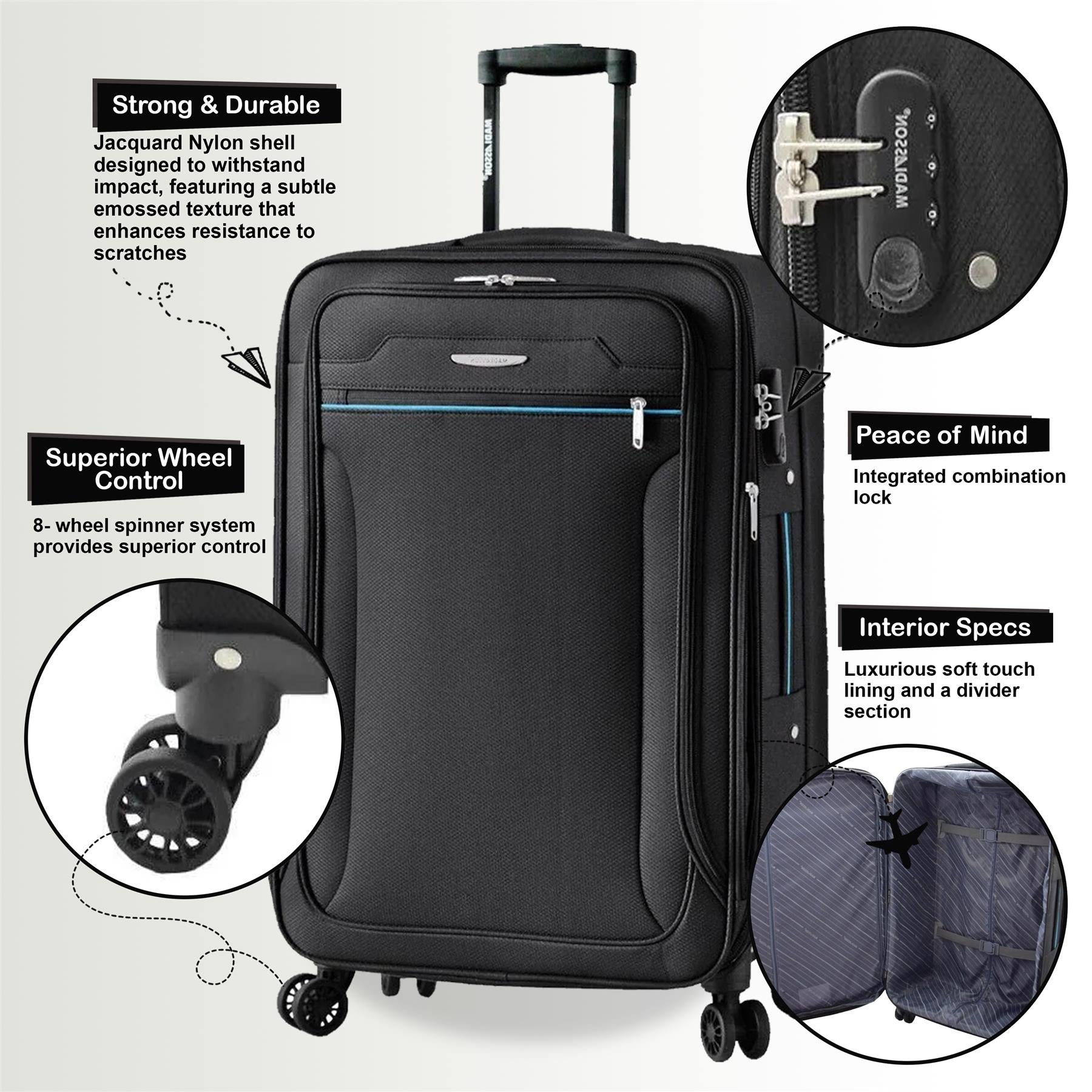 Calera Large Soft Shell Suitcase in Black