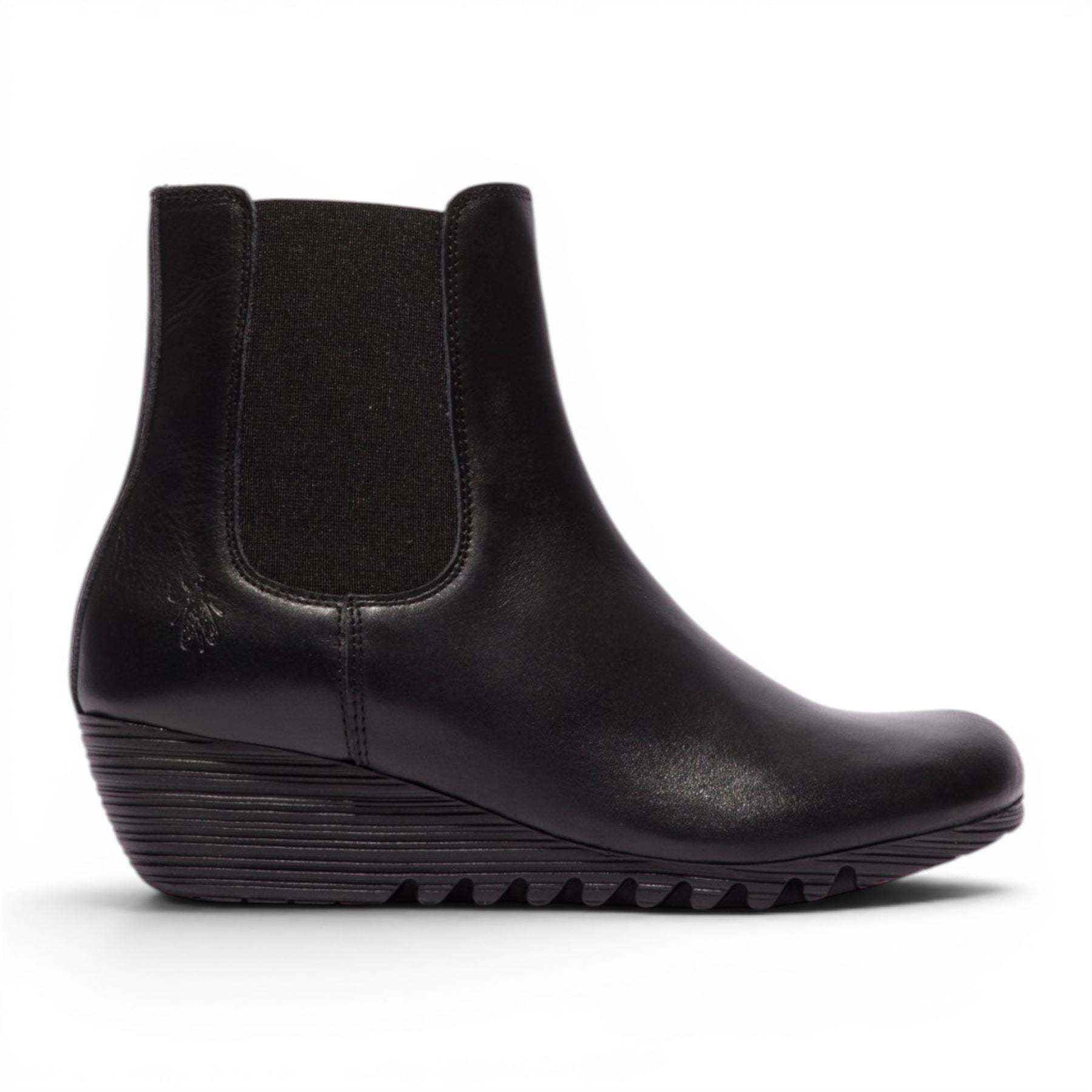 Fly London Womens Black Leather Wedge Heel Chelsea Boots - ORFU496