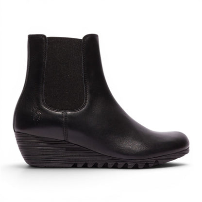 Fly London Womens Black Leather Wedge Heel Chelsea Boots - ORFU496