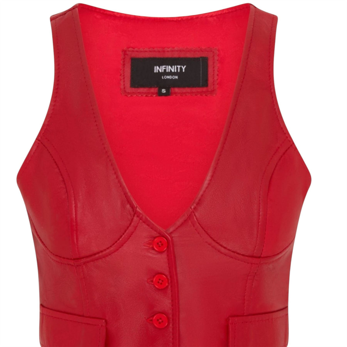 Womens Red Leather Waistcoat Biker Vest - MAM-WC