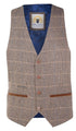 Marc Darcy Mens Tan Brown Tweed Waistcoat Peaky Blinders Check Wool Herringbone - Upperclass Fashions 