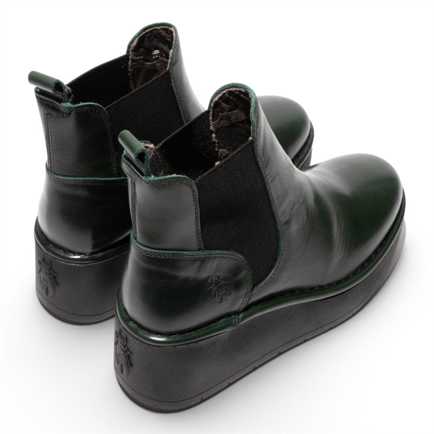 Fly London Womens Green Leather Chelsea Ankle Platform Boots - HELY268
