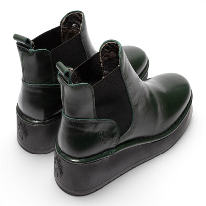 Fly London Womens Green Leather Chelsea Ankle Platform Boots - HELY268