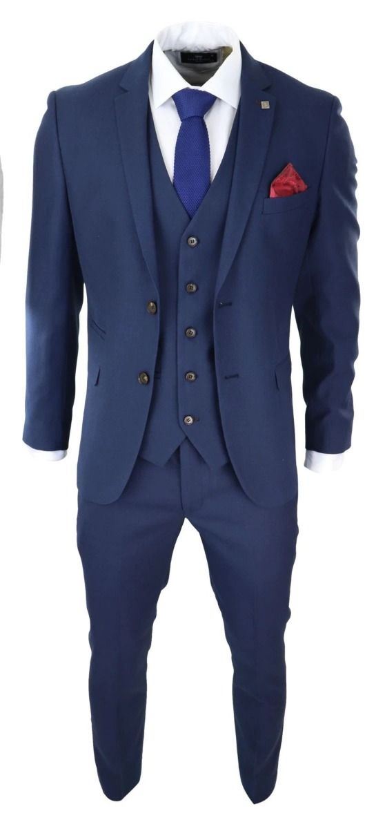 Mens 3 Piece Navy Blue Classic Retro Suit