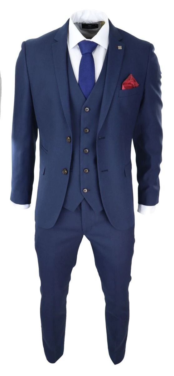 Mens 3 Piece Navy Blue Classic Retro Suit - Upperclass Fashions 