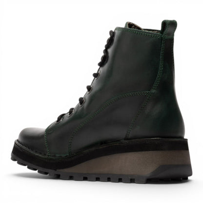 Fly London Womens Green Leather Lace-Up Ankle Boots - HAZI147