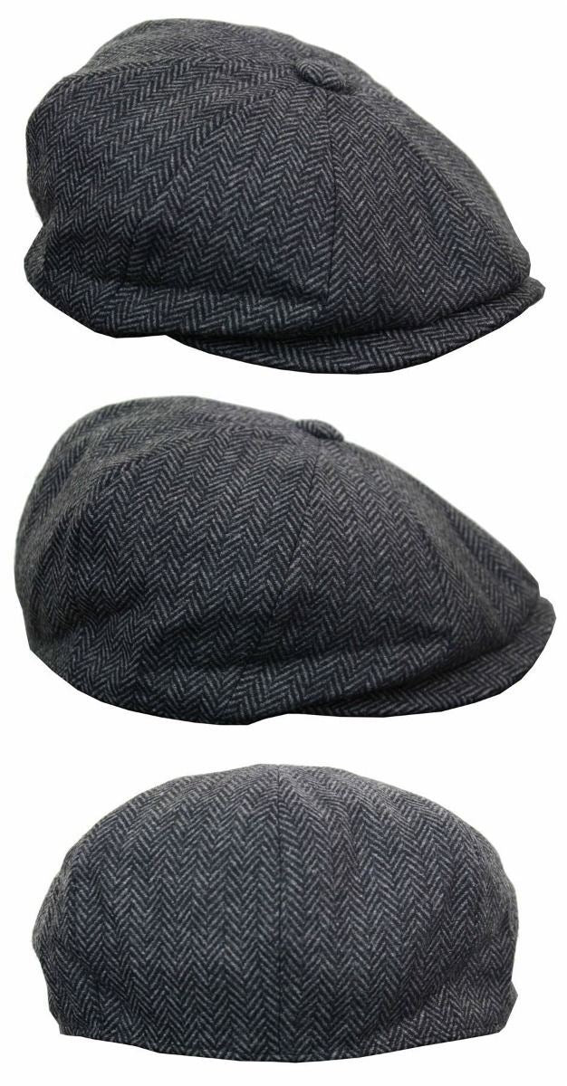 Mens Peaky Blinders Charcoal Tweed Gatsby Flat Baker Hat
