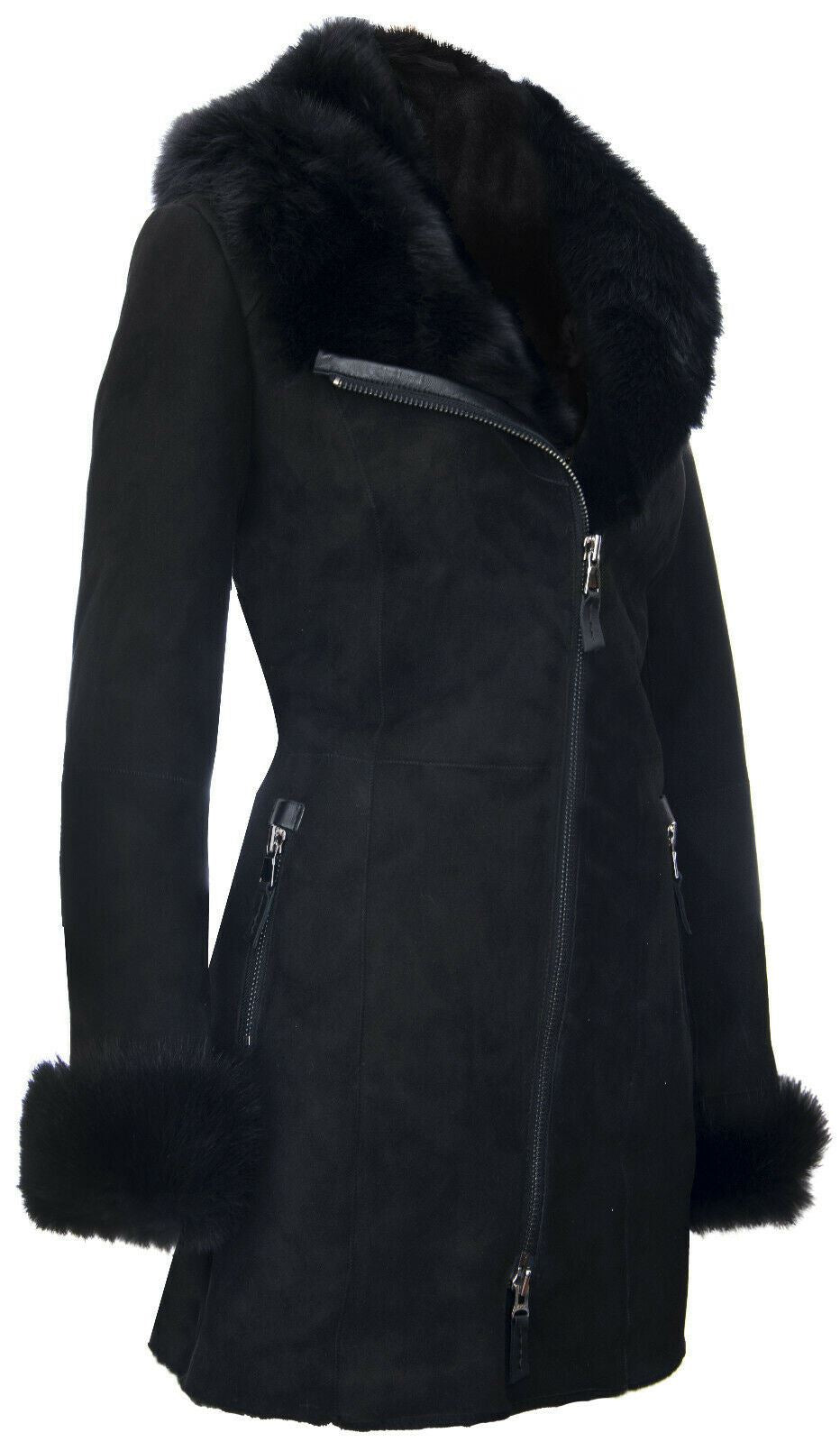 Ladies Suede Merino Hooded Sheepskin Coat-Ringwood