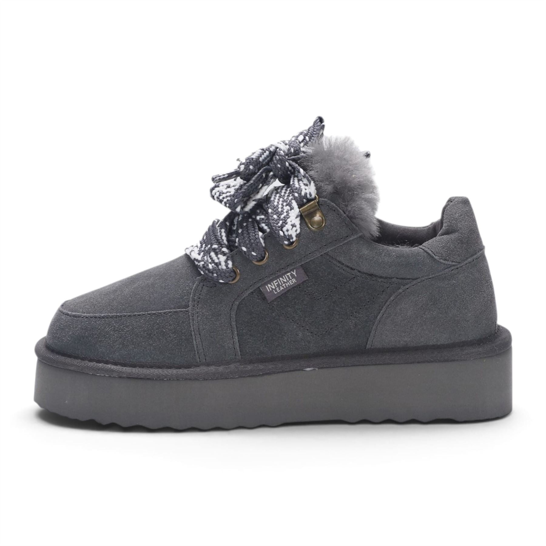 Women’s Grey Genuine Sheepskin Fur-Lined Winter Wedge Trainers - Moonstone