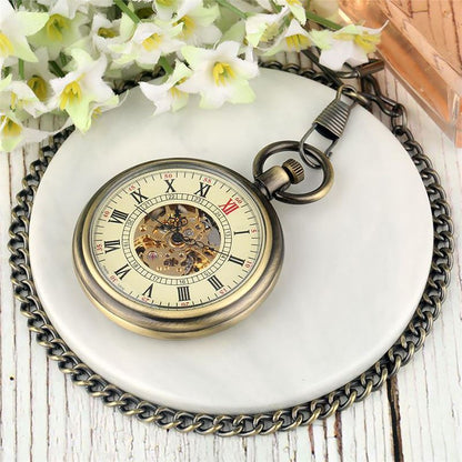 Mechanical Bronze Skeleton Antique Open Face Pocket Watch