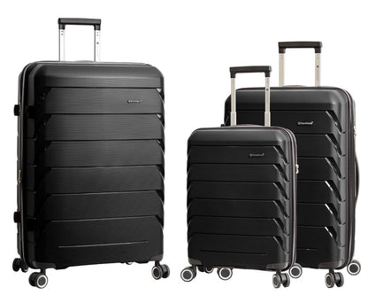 Black 8 Wheel Hard Shell Strong Cabin Suitcase Set Luggage