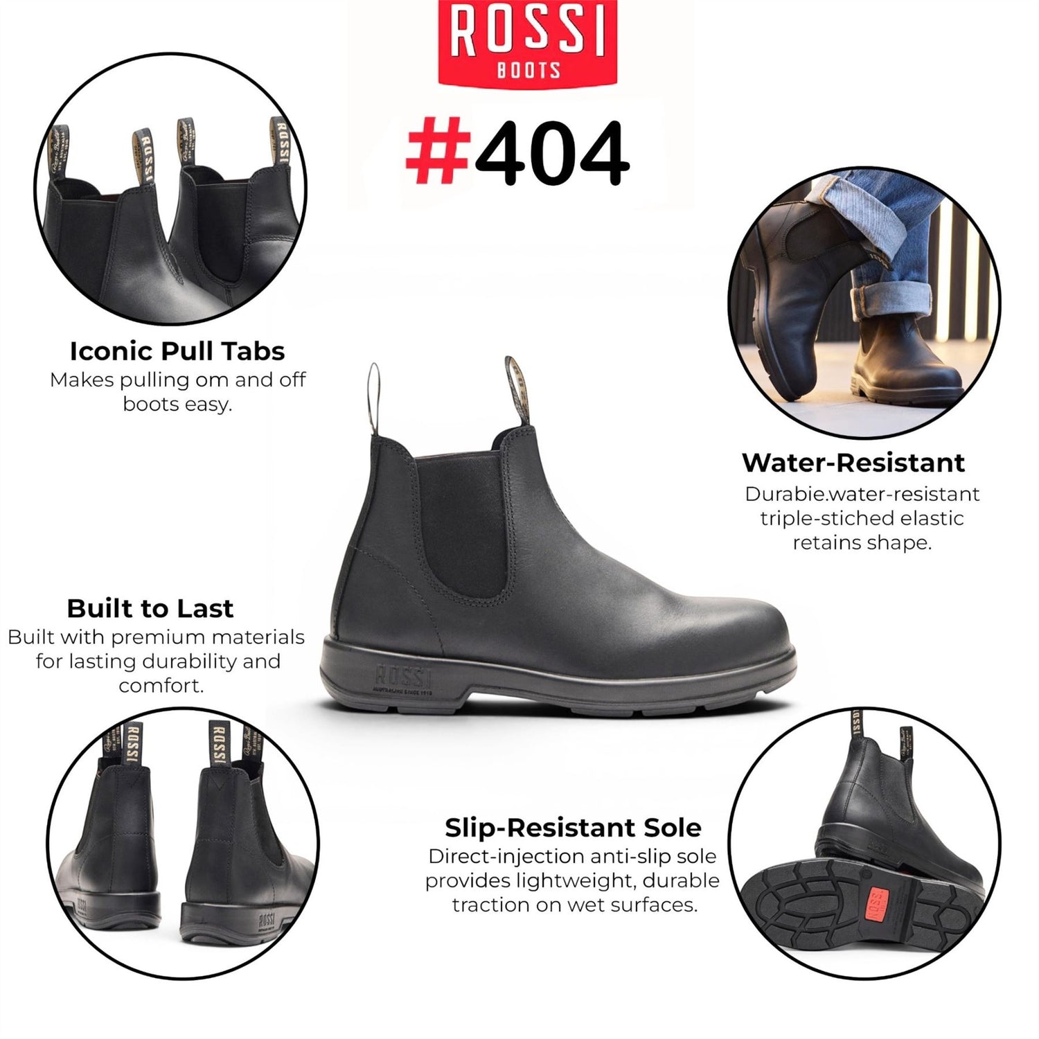 Rossi 404 Black Leather Outdoor Chelsea Boots - Spinifex