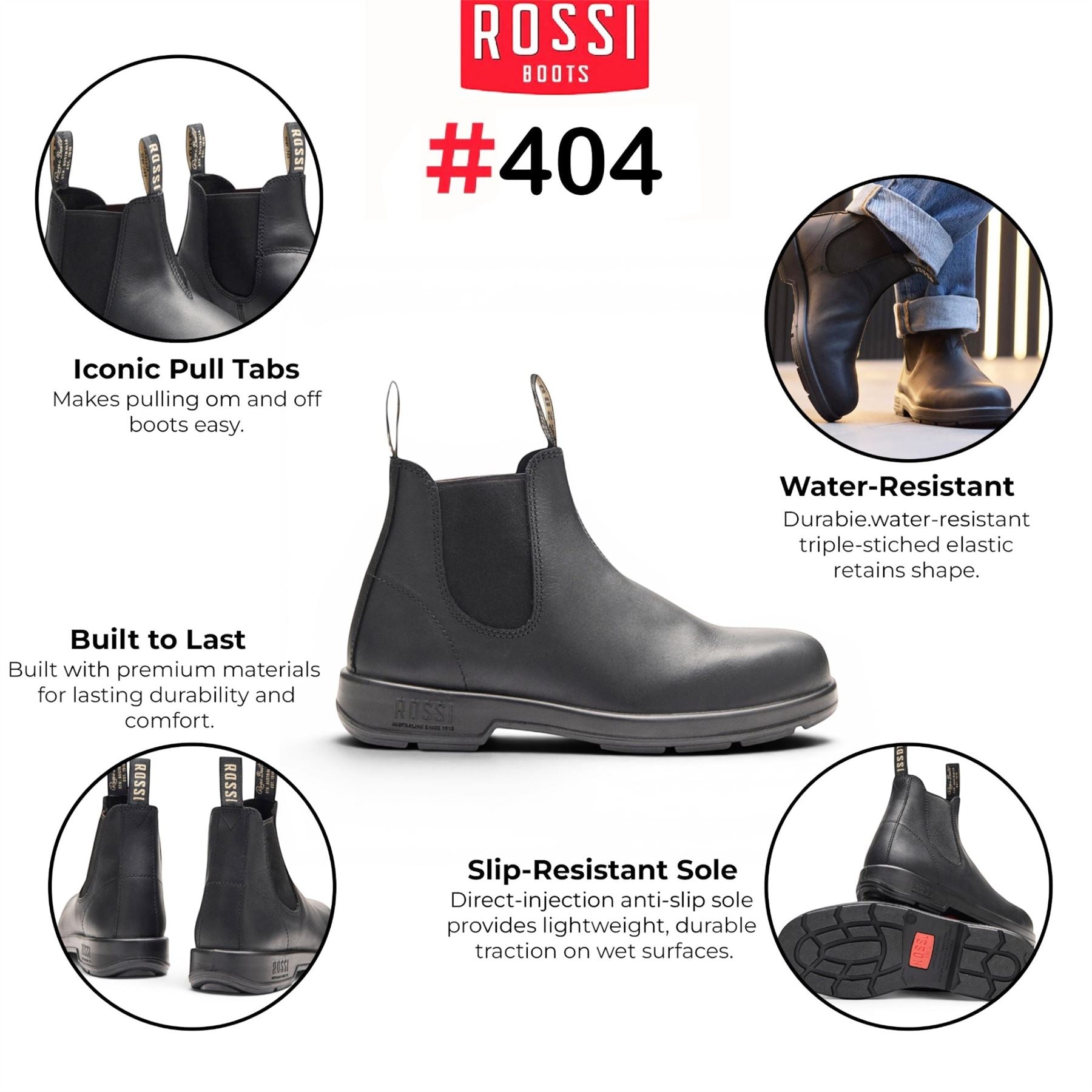 Rossi 404 Black Leather Outdoor Chelsea Boots - Spinifex