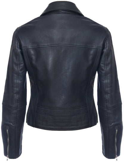 Womens Red Leather Retro Biker Jacket-Madeley - Upperclass Fashions 