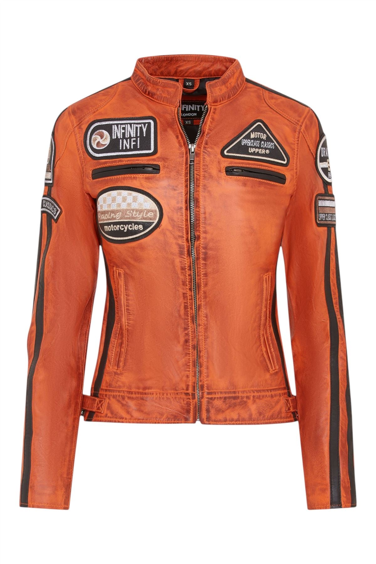 Womens Biker Racing Badges Leather Jacket-Eastleigh