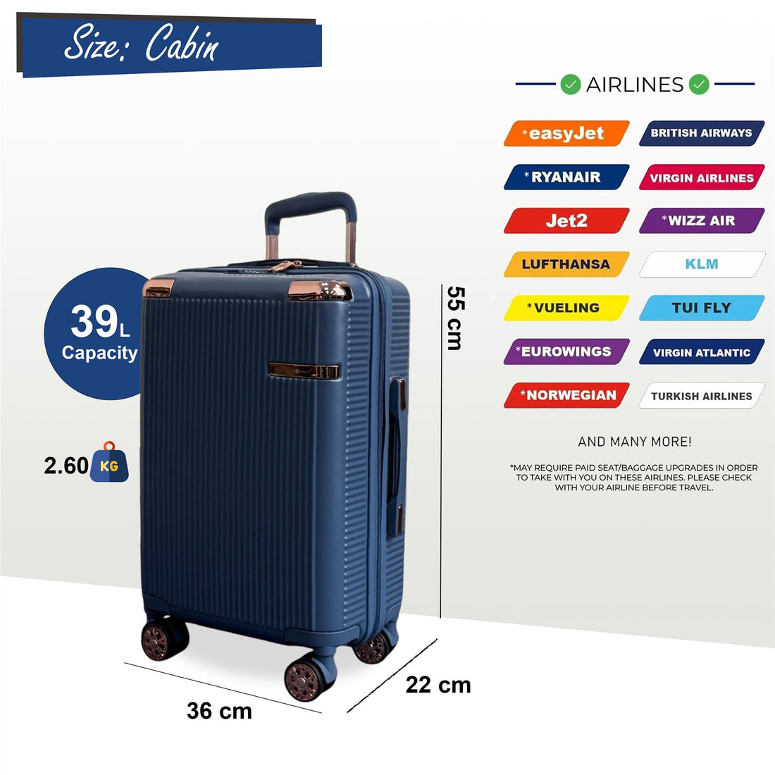 Cowra Cabin Hard Shell Suitcase in Navy Blue