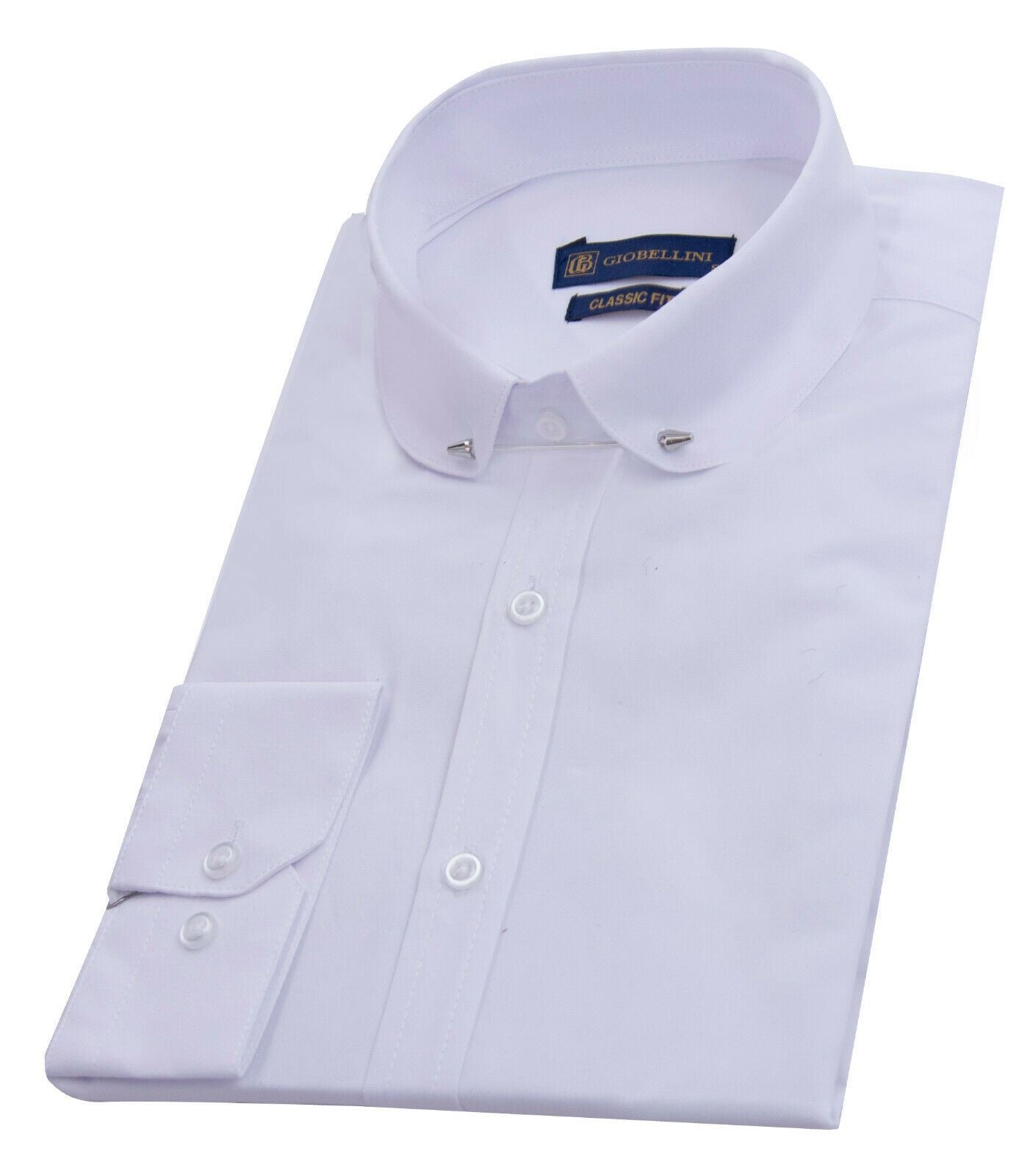 Mens Club Collar White Shirt 1920s Peaky Blinders With Bar Poplin Pin Smart