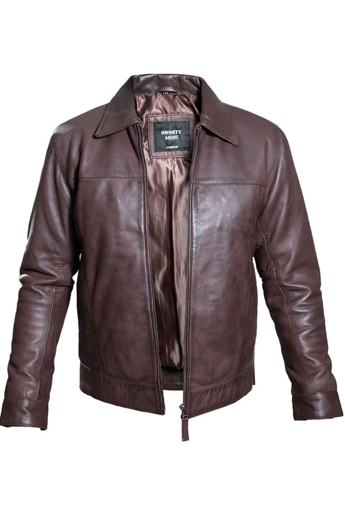 Mens Leather Harrington Biker Jacket-Slough