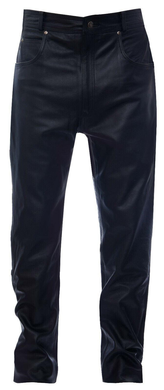 Mens Black Cowhide Leather Jeans-Hailsham