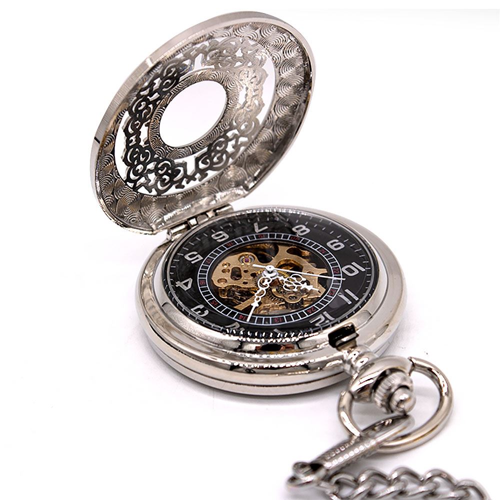 Antique Brass Alloy Skeleton Half Hunter Pocket Watch