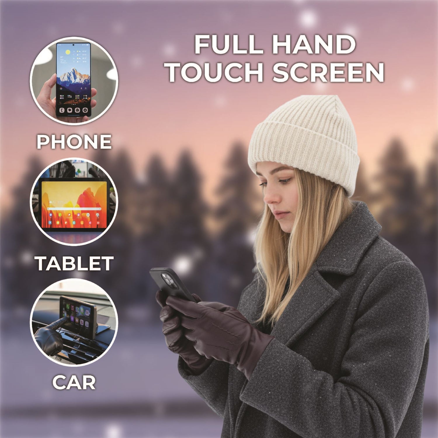 Womens Italian Leather Winter Stitch Line Design Soft Wool Lining Gloves