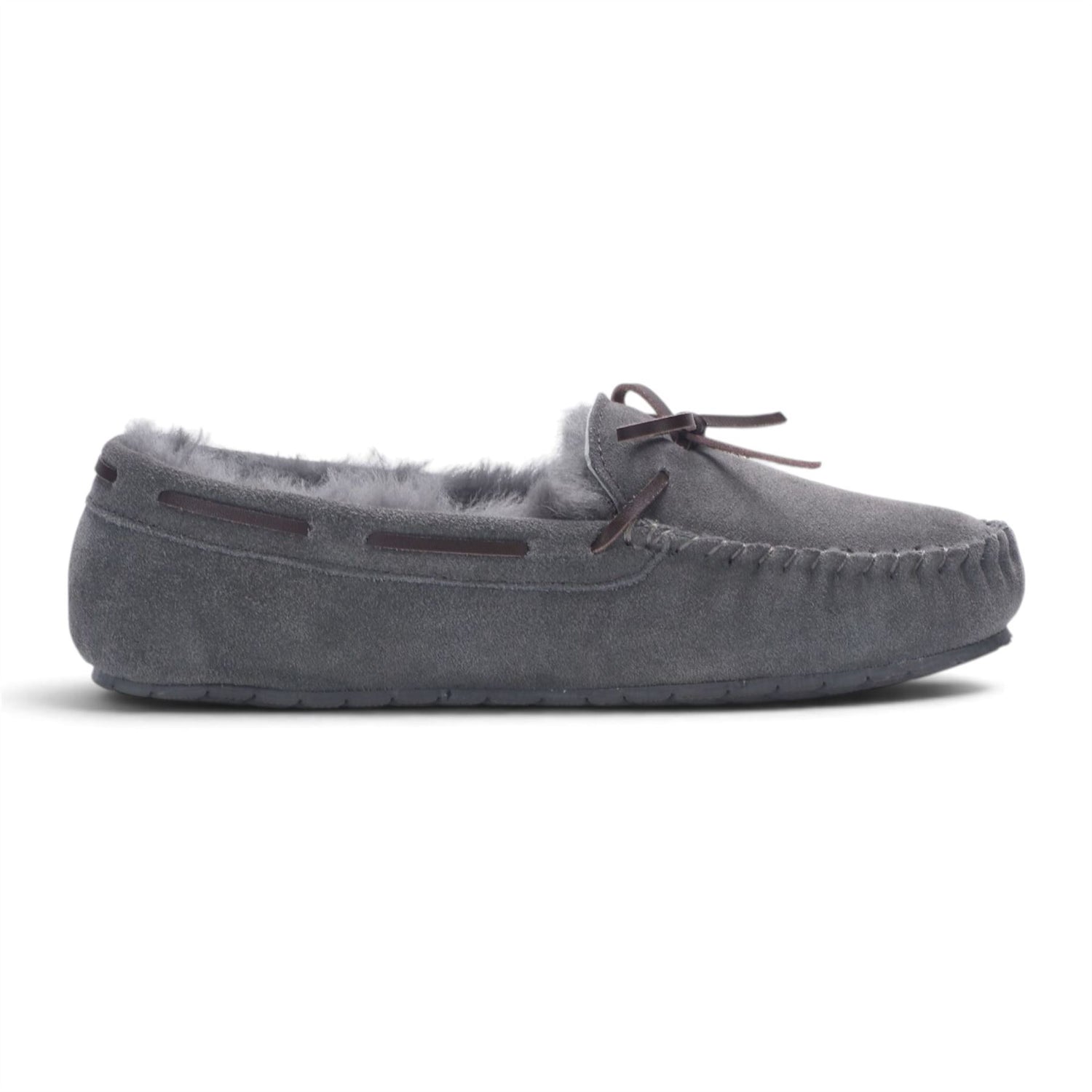 Men’s Grey Genuine Sheepskin Moccasin Winter Slippers - Flint