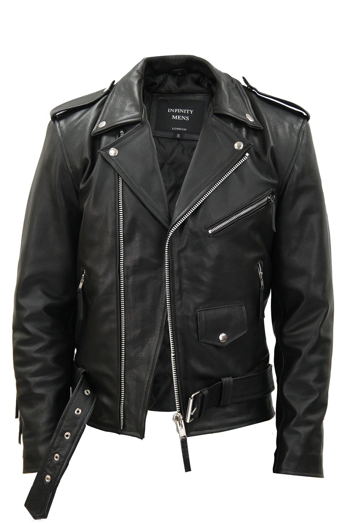 Mens Fringe Hide Leather Biker Jacket- Sevenoaks in White - Upperclass Fashions 