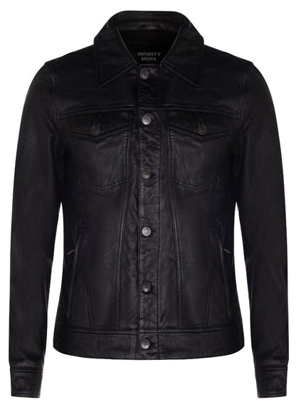 Mens Shirt Trucker Leather Jacket-Dagenham