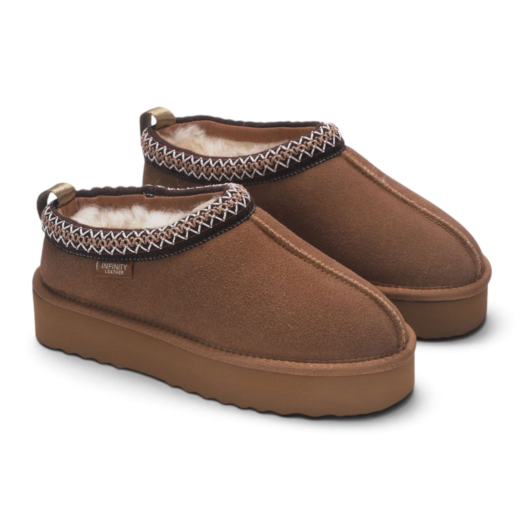 Women’s Chestnut Tan Genuine Sheepskin Real Fur Winter Platform Slippers - Polar